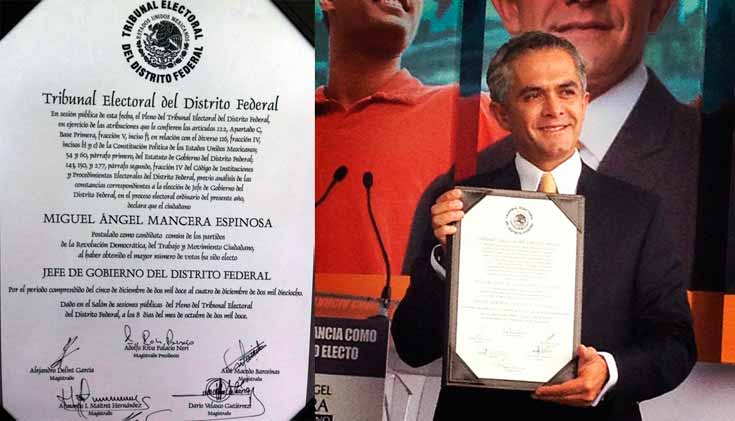 Entregan a Mancera constancia de jefe de Gobierno electo