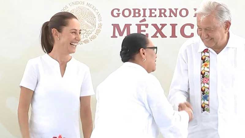 Rosa Icela Rodríguez recibe reconocimiento de AMLO en inauguración de carretera en San Luis Potosí