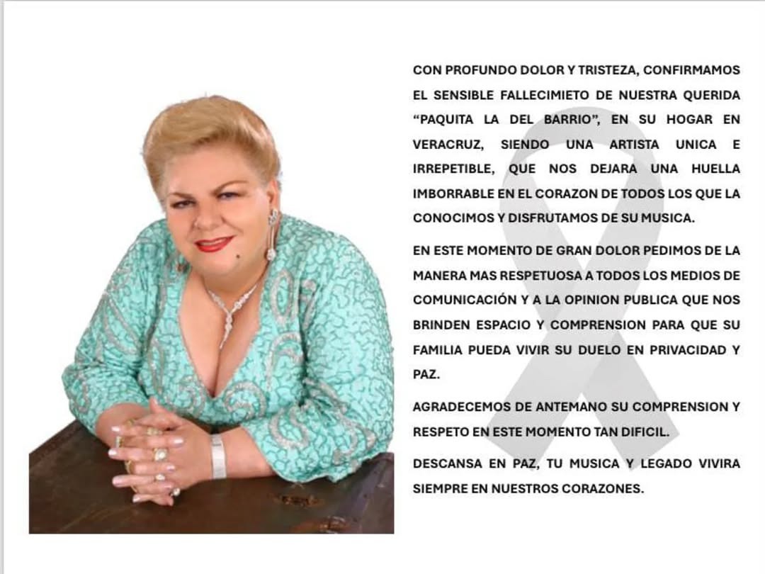 Murió Paquita la del Barrio, famosa cantante, a los 77 años