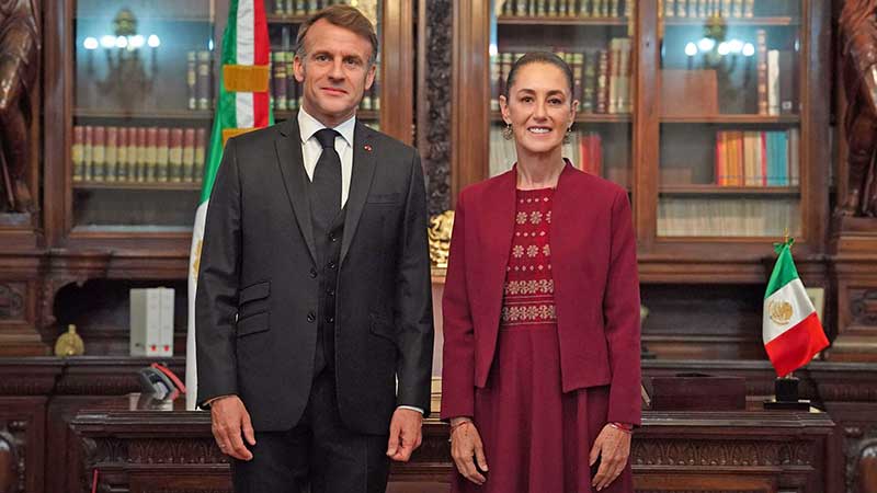 En Palacio Nacional, presidenta de México recibe a su homólogo de Francia