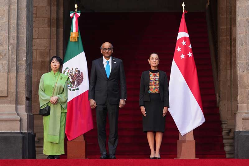 En Palacio Nacional, presidenta Sheinbaum recibe a su homólogo de Singapur