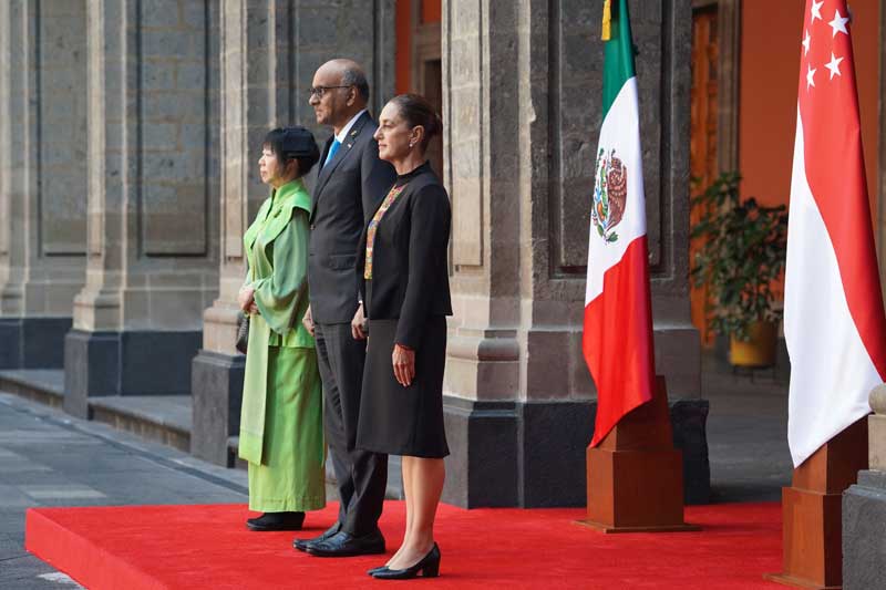 En Palacio Nacional, presidenta Sheinbaum recibe a su homólogo de Singapur